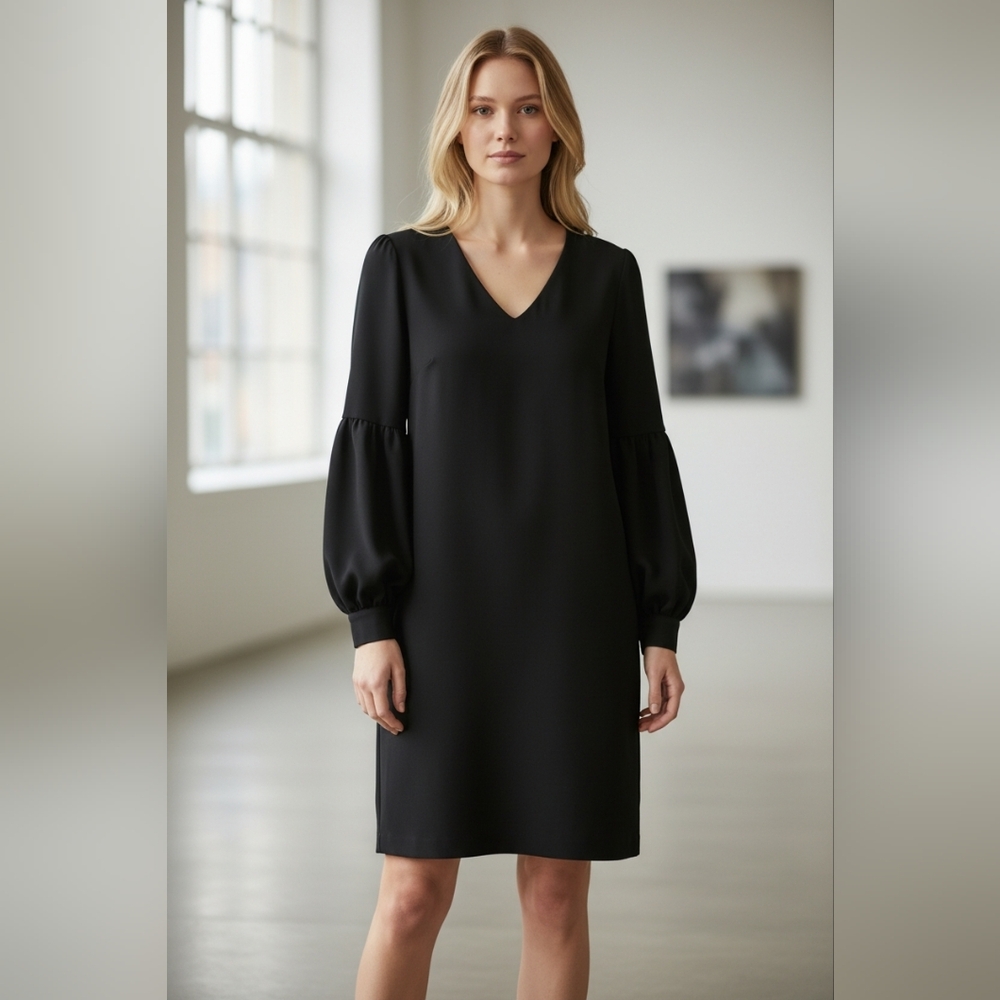 Calvin Klein Black Long Sleeve Dress With Gold Button Detail Sz 10